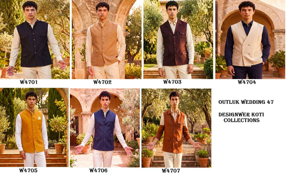 Outluk Wedding Vol-47 W-4701 To W-4707 Series Jute Premium Fabric Men Blazer - Amrah Wholesale