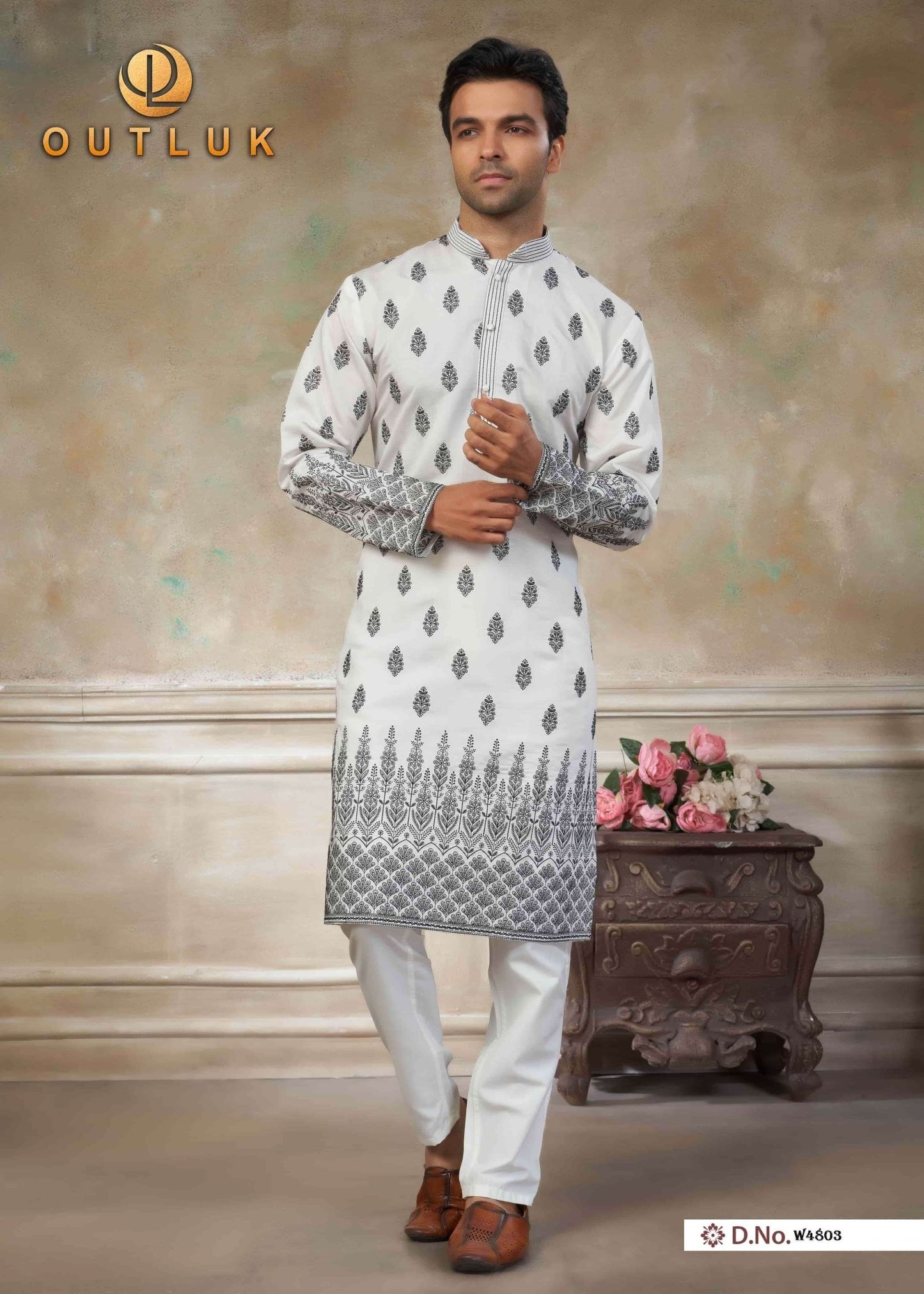 OUTLUK Wedding Vol-48 Jacquard Silk Embroidered Men Kurta - Amrah Wholesale