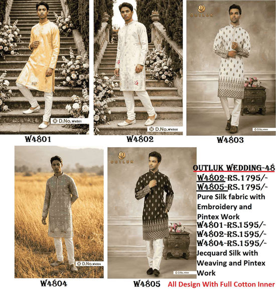 OUTLUK Wedding Vol-48 Jacquard Silk Embroidered Men Kurta - Amrah Wholesale