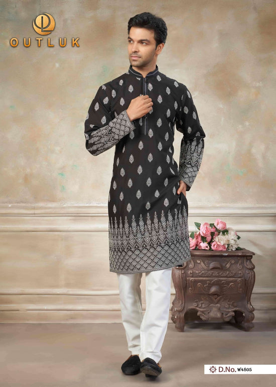OUTLUK Wedding Vol-48 Jacquard Silk Embroidered Men Kurta - Amrah Wholesale