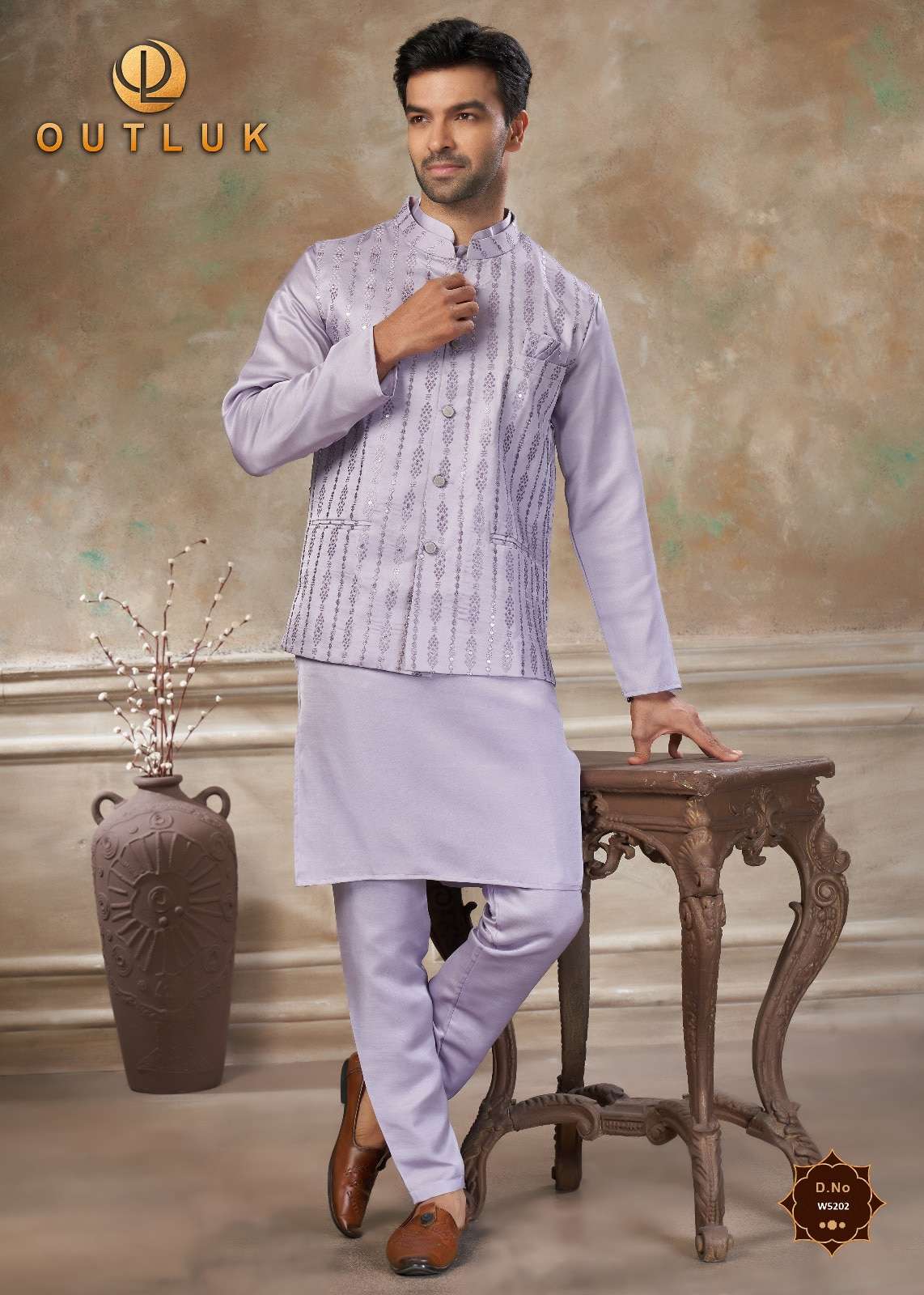 OUTLUK Wedding Vol-52 Satin Silk Embroidered Men's Kurta - Amrah Wholesale