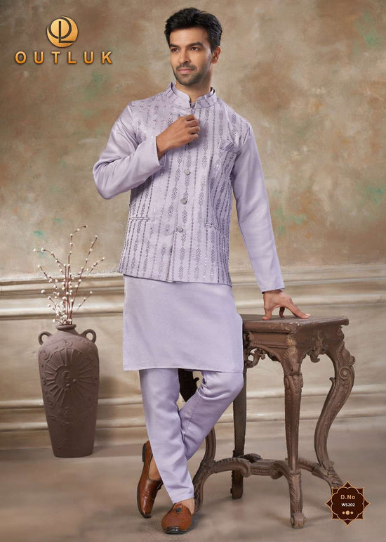 OUTLUK Wedding Vol-52 Satin Silk Embroidered Men's Kurta - Amrah Wholesale