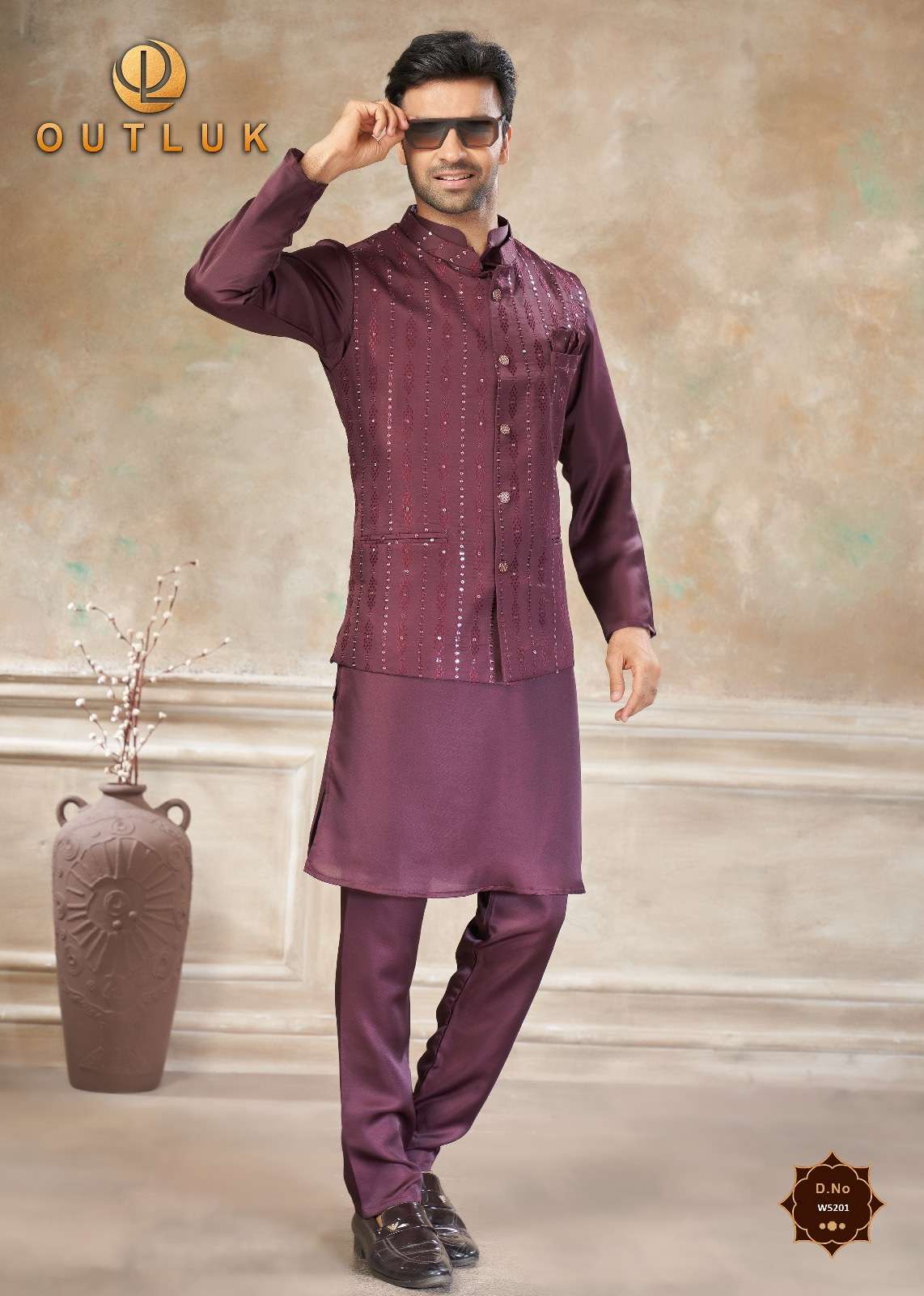 OUTLUK Wedding Vol-52 Satin Silk Embroidered Men's Kurta - Amrah Wholesale