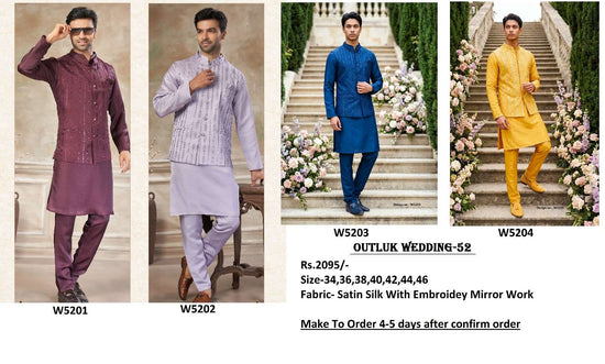 OUTLUK Wedding Vol-52 Satin Silk Embroidered Men's Kurta - Amrah Wholesale