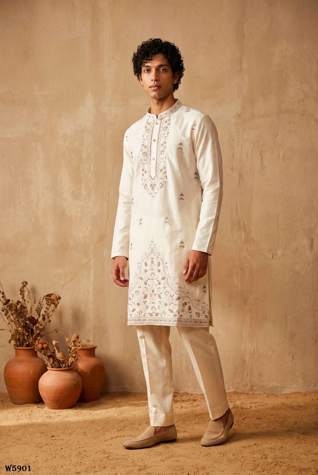 Outluk Wedding Vol-59 Silk Embroidered Stitched Mens Kurta