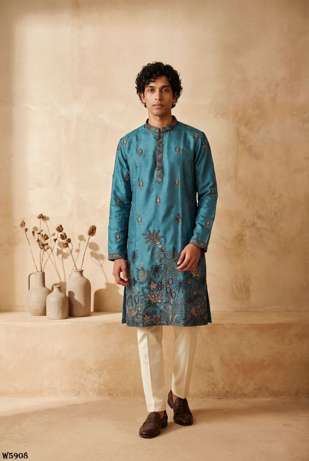 Outluk Wedding Vol-59 Silk Embroidered Stitched Mens Kurta