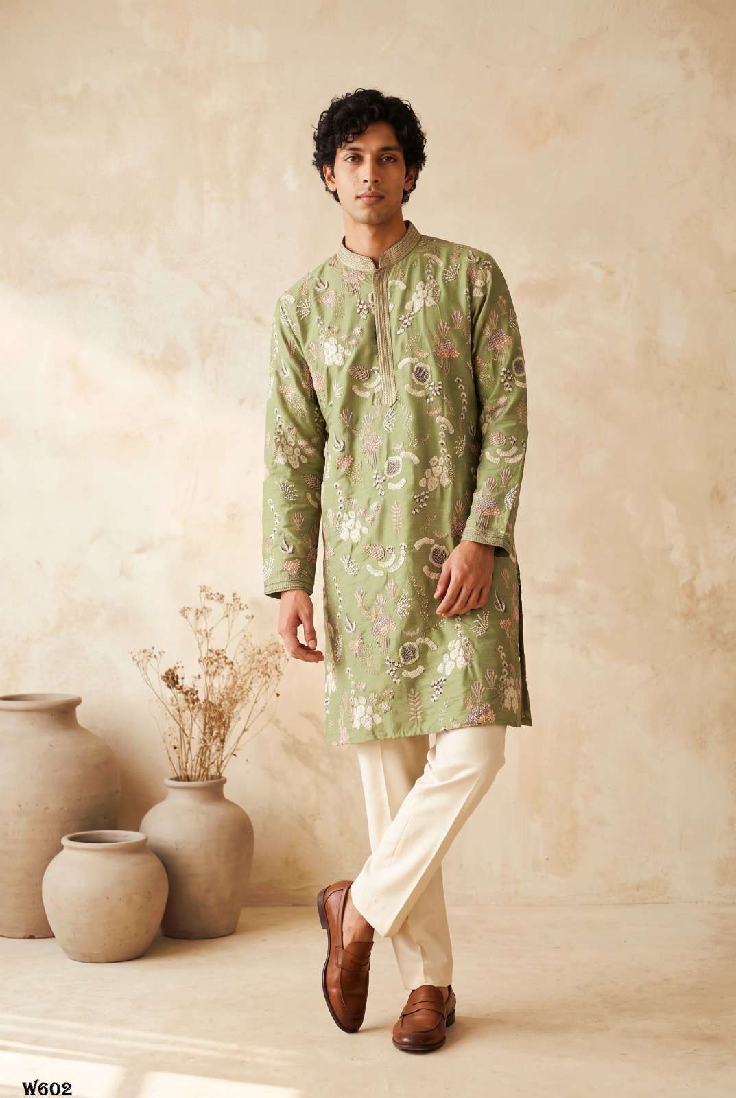 Outluk Wedding Vol-60 Linen Embroidered Stitched Mens Kurta