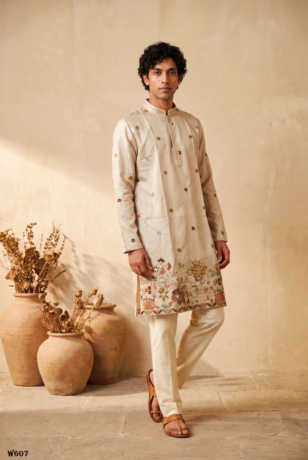 Outluk Wedding Vol-60 Linen Embroidered Stitched Mens Kurta