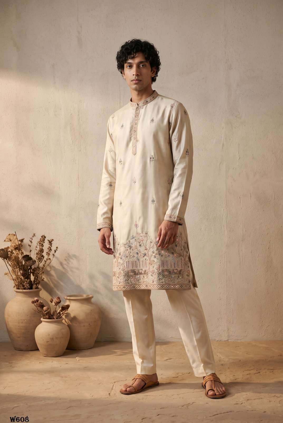 Outluk Wedding Vol-60 Linen Embroidered Stitched Mens Kurta