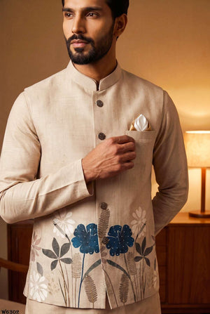 Outluk Wedding Vol-63 Linen Embroidered Stitched Men Blazer