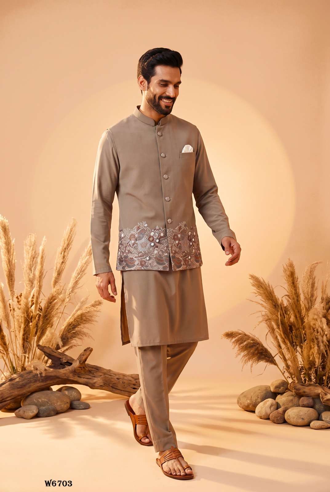 Outluk Wedding Vol-67 Silk Embroidered Party Wear Mens Kurta Pajama
