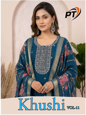 Padmavati Textiles Khushi Vol 11 Roman Silk Kurti Pant Dupatta Set