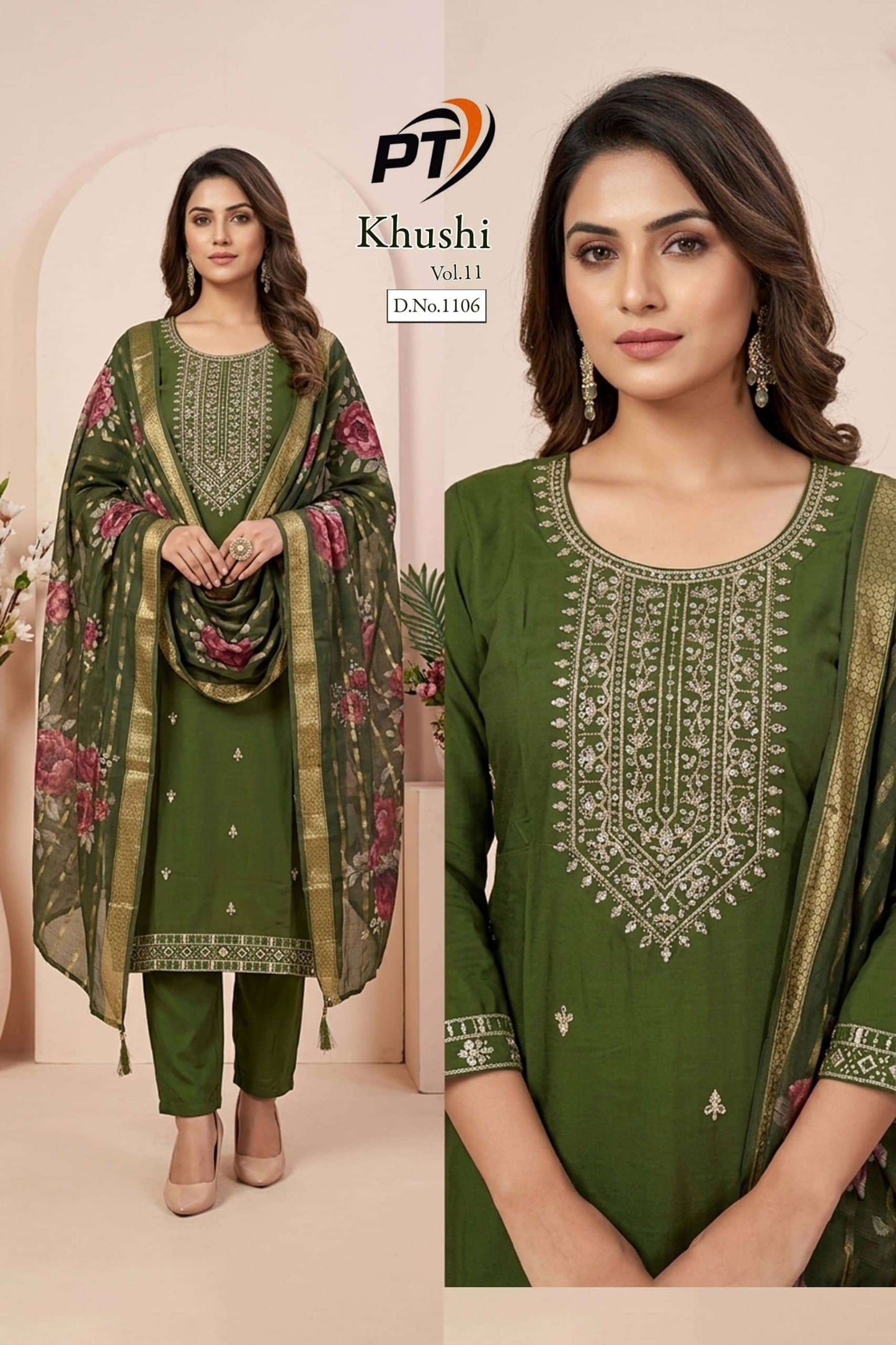 Padmavati Textiles Khushi Vol 11 Roman Silk Kurti Pant Dupatta Set