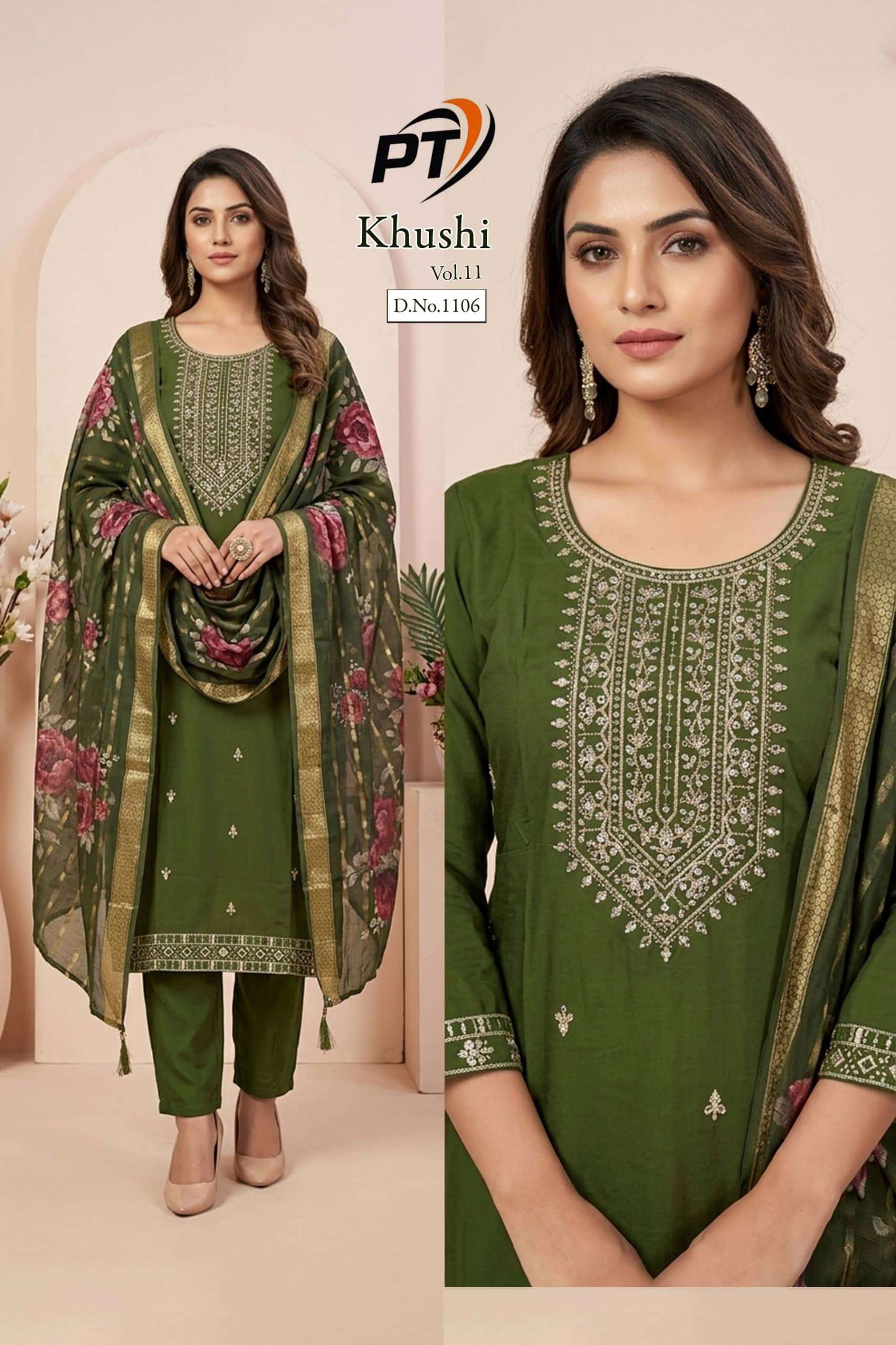 Padmavati Textiles Khushi Vol 11 Roman Silk Kurti Pant Dupatta Set