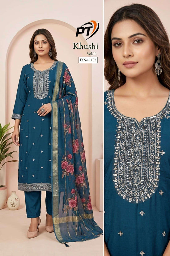 Padmavati Textiles Khushi Vol 11 Roman Silk Kurti Pant Dupatta Set