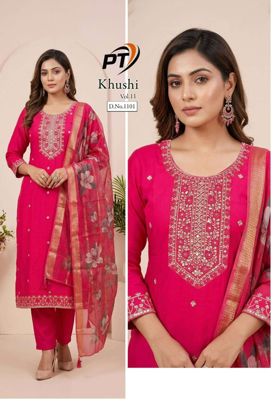 Padmavati Textiles Khushi Vol 11 Roman Silk Kurti Pant Dupatta Set