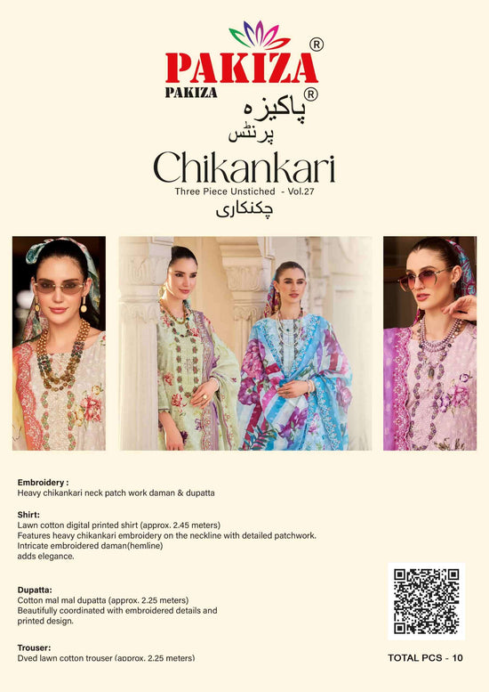 Pakiza Prints Chikankari Vol 27 Lawn Cotton Pakistani Suit