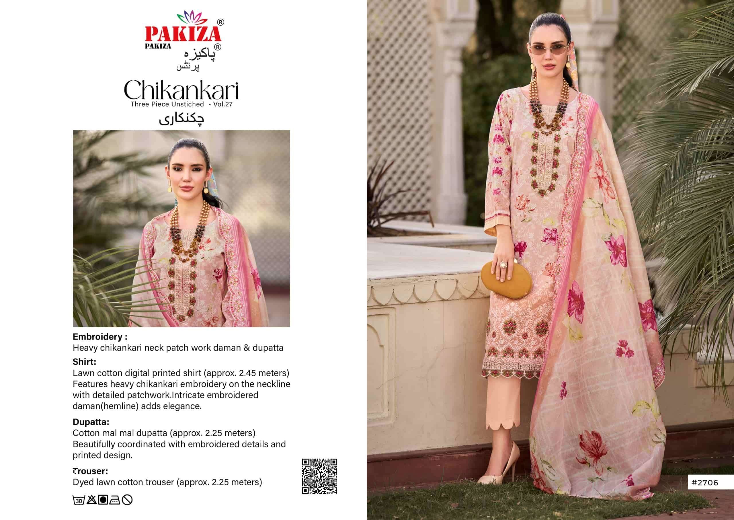 Pakiza Prints Chikankari Vol 27 Lawn Cotton Pakistani Suit