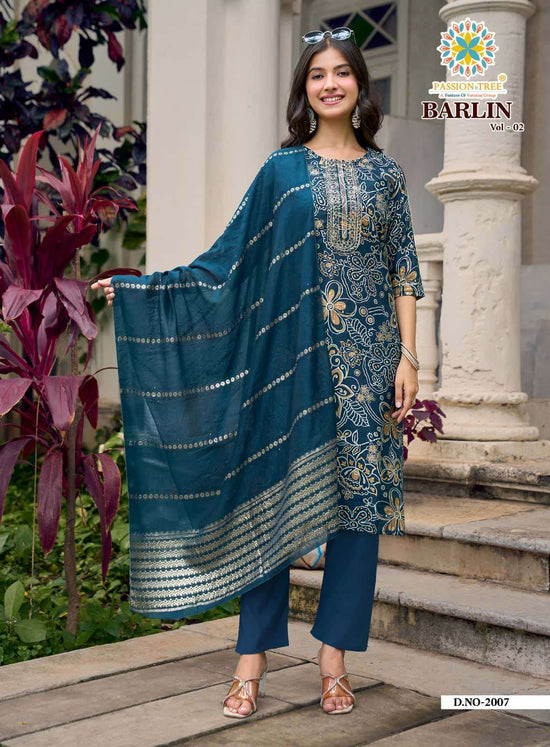 Passion Tree Barlin Vol 2 Stitched Kurta Pant Dupatta Set - Amrah Wholesale
