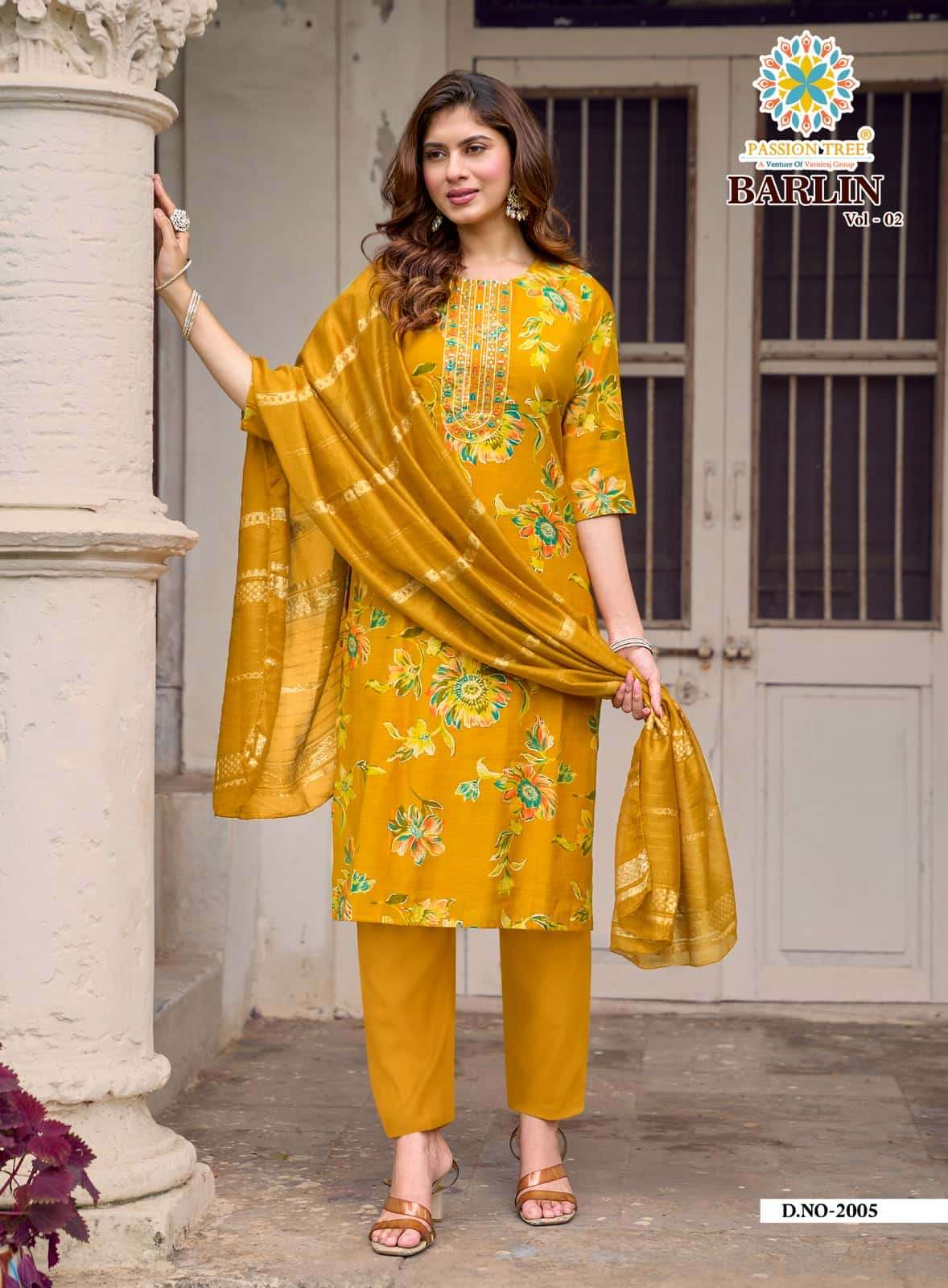 Passion Tree Barlin Vol 2 Stitched Kurta Pant Dupatta Set - Amrah Wholesale