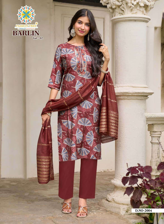 Passion Tree Barlin Vol 2 Stitched Kurta Pant Dupatta Set - Amrah Wholesale
