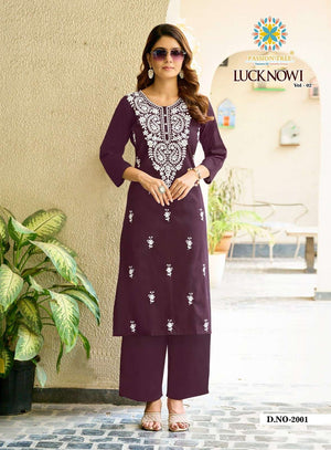 PASSION TREE LUCKNOWI VOL-2 Cotton Embroidered Kurti Pant Set - Amrah Wholesale