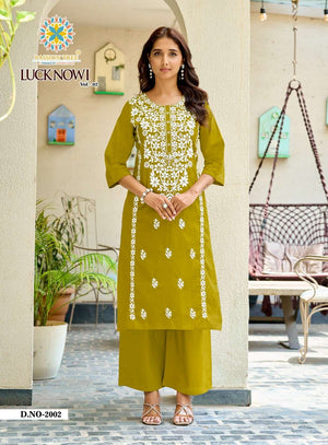 PASSION TREE LUCKNOWI VOL-2 Cotton Embroidered Kurti Pant Set - Amrah Wholesale