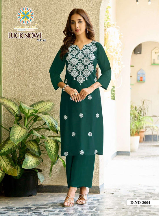 PASSION TREE LUCKNOWI VOL-2 Cotton Embroidered Kurti Pant Set