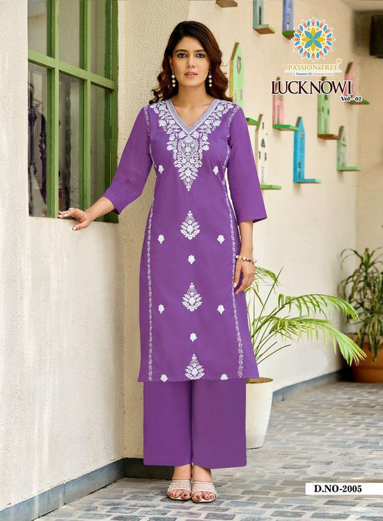 PASSION TREE LUCKNOWI VOL-2 Cotton Embroidered Kurti Pant Set