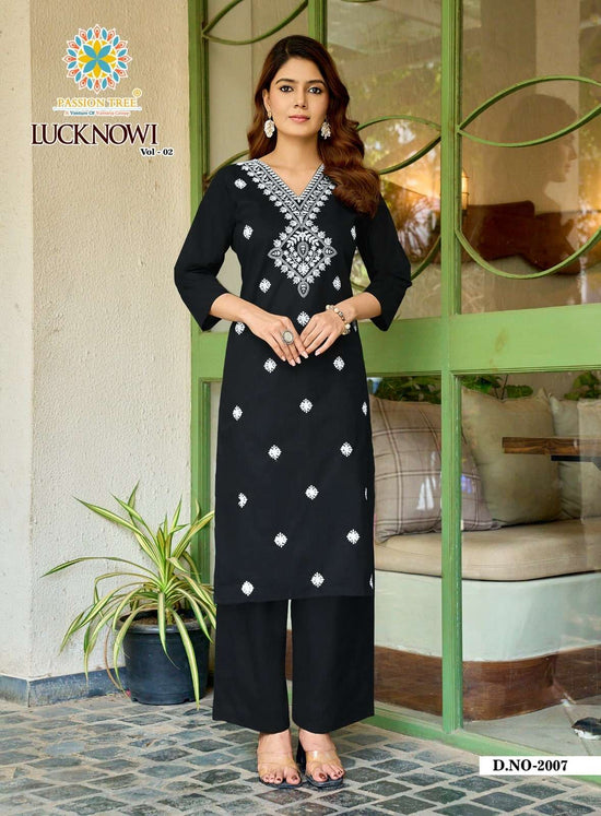 PASSION TREE LUCKNOWI VOL-2 Cotton Embroidered Kurti Pant Set