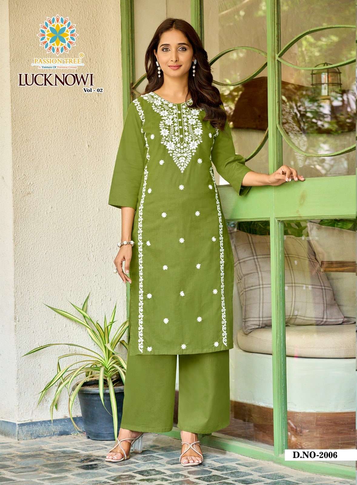 PASSION TREE LUCKNOWI VOL-2 Cotton Embroidered Kurti Pant Set