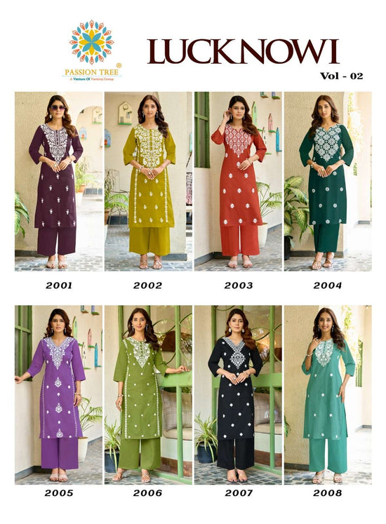 PASSION TREE LUCKNOWI VOL-2 Cotton Embroidered Kurti Pant Set