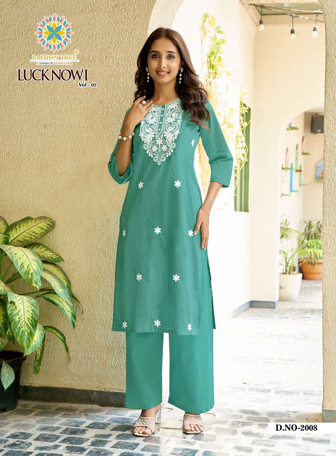 PASSION TREE LUCKNOWI VOL-2 Cotton Embroidered Kurti Pant Set