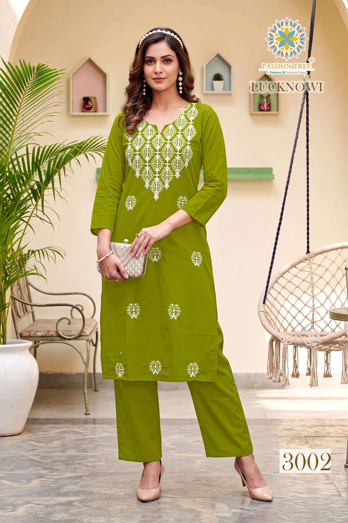 Passion Tree Lucknowi Vol-3 Cotton Chikankari Embroidered Kurti Set