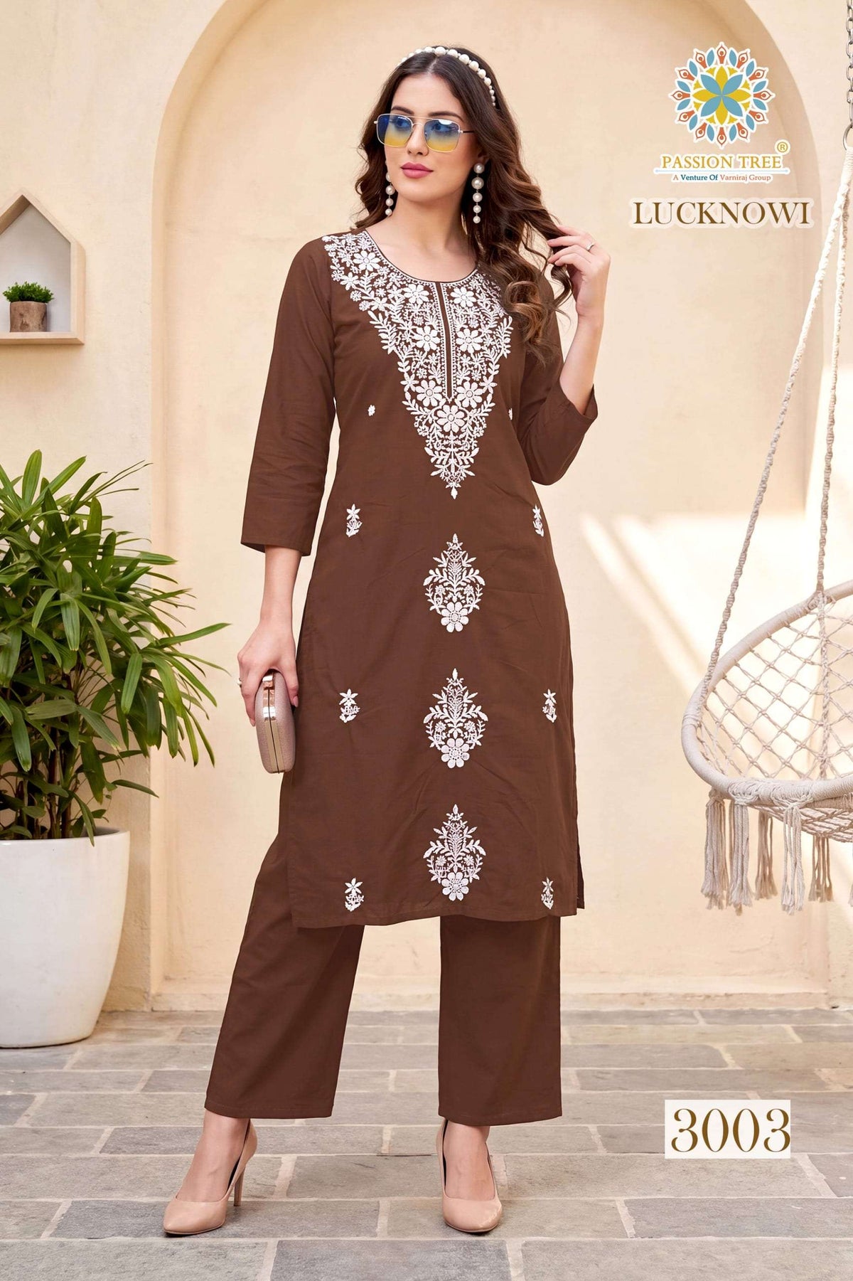 Passion Tree Lucknowi Vol-3 Cotton Chikankari Embroidered Kurti Set