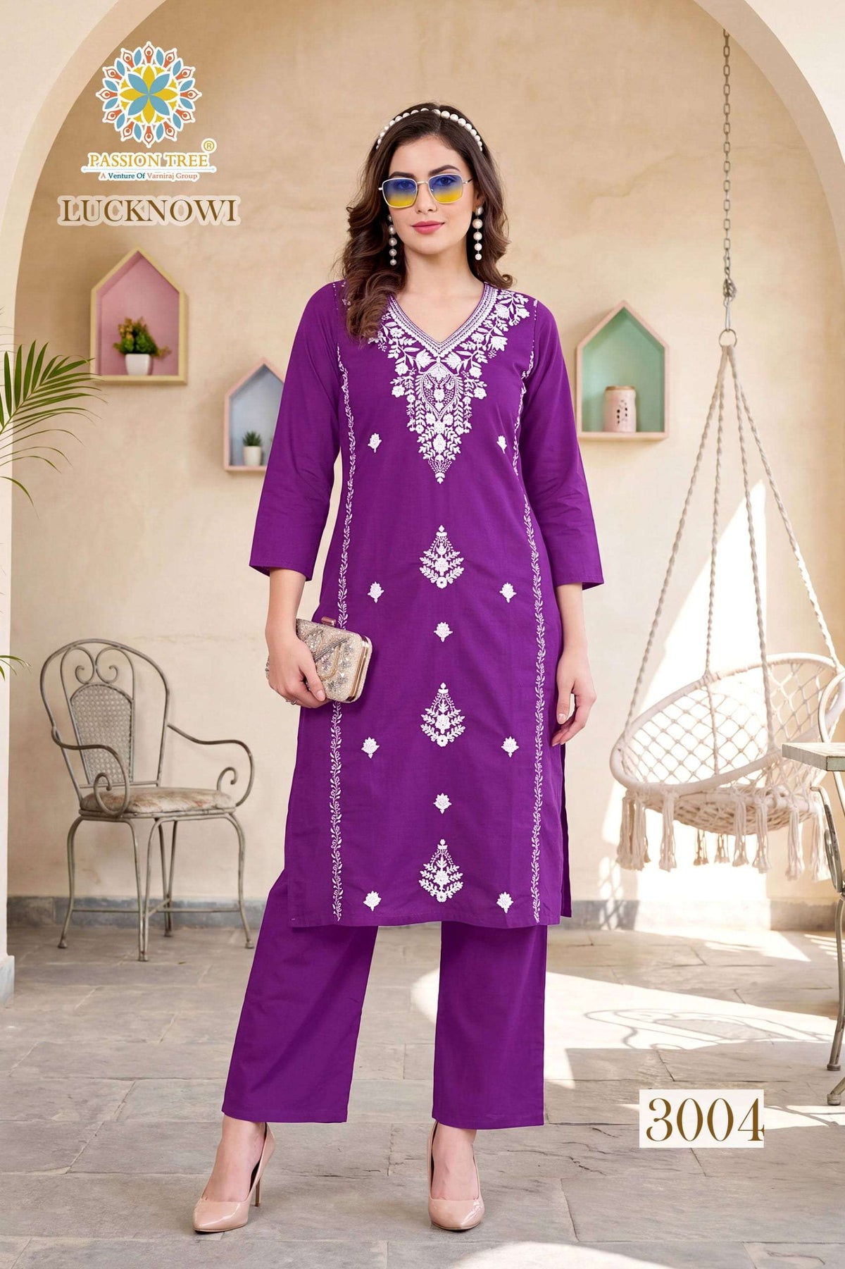 Passion Tree Lucknowi Vol-3 Cotton Chikankari Embroidered Kurti Set