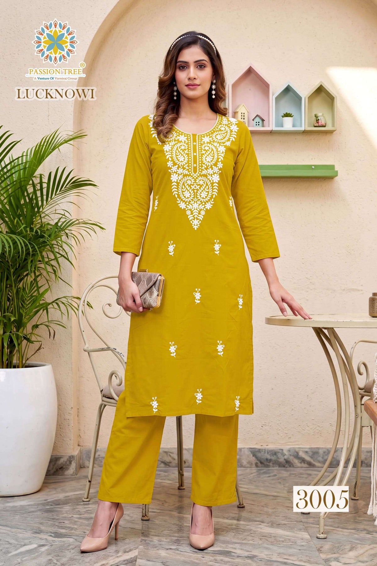 Passion Tree Lucknowi Vol-3 Cotton Chikankari Embroidered Kurti Set