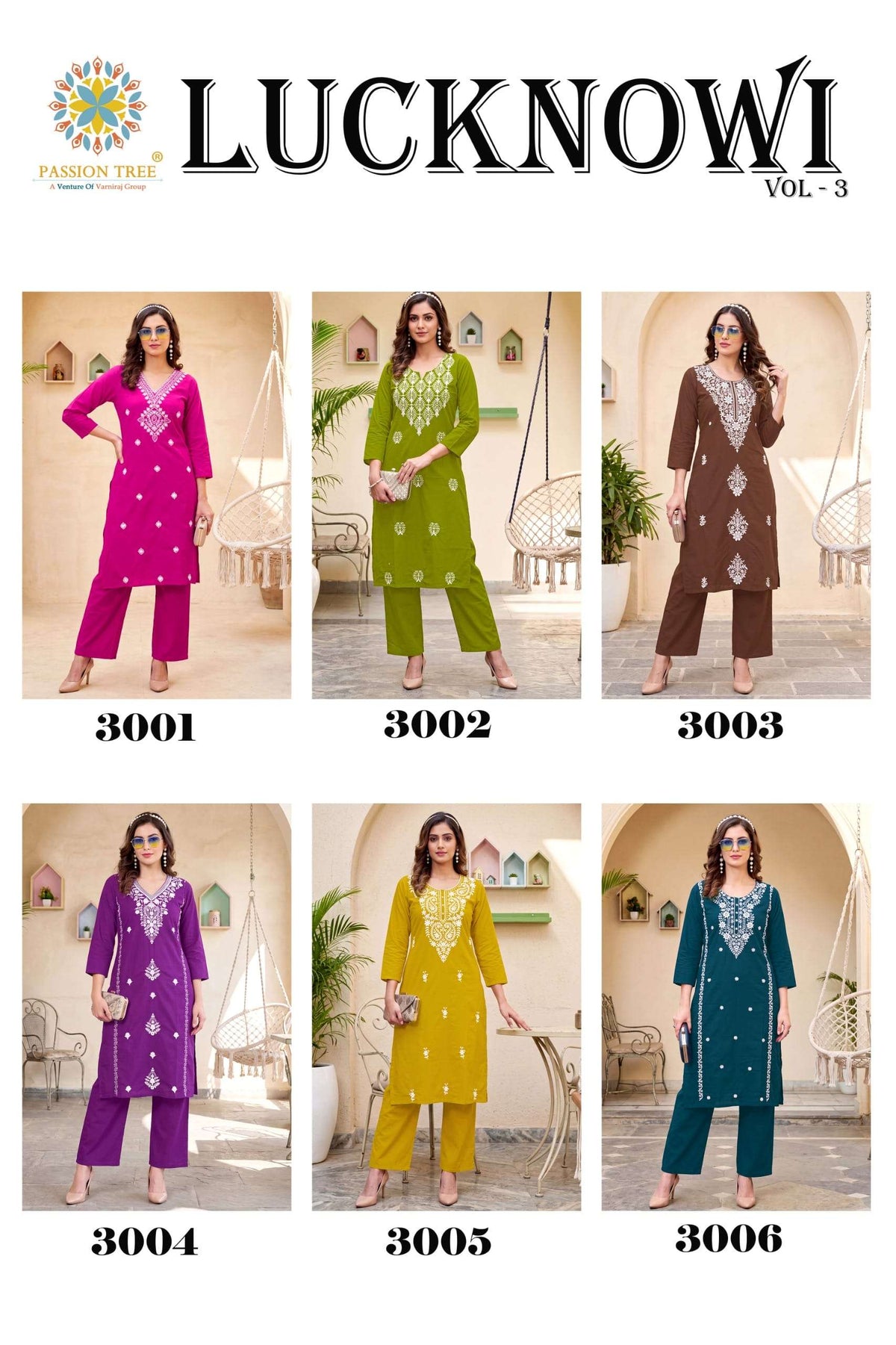 Passion Tree Lucknowi Vol-3 Cotton Chikankari Embroidered Kurti Set