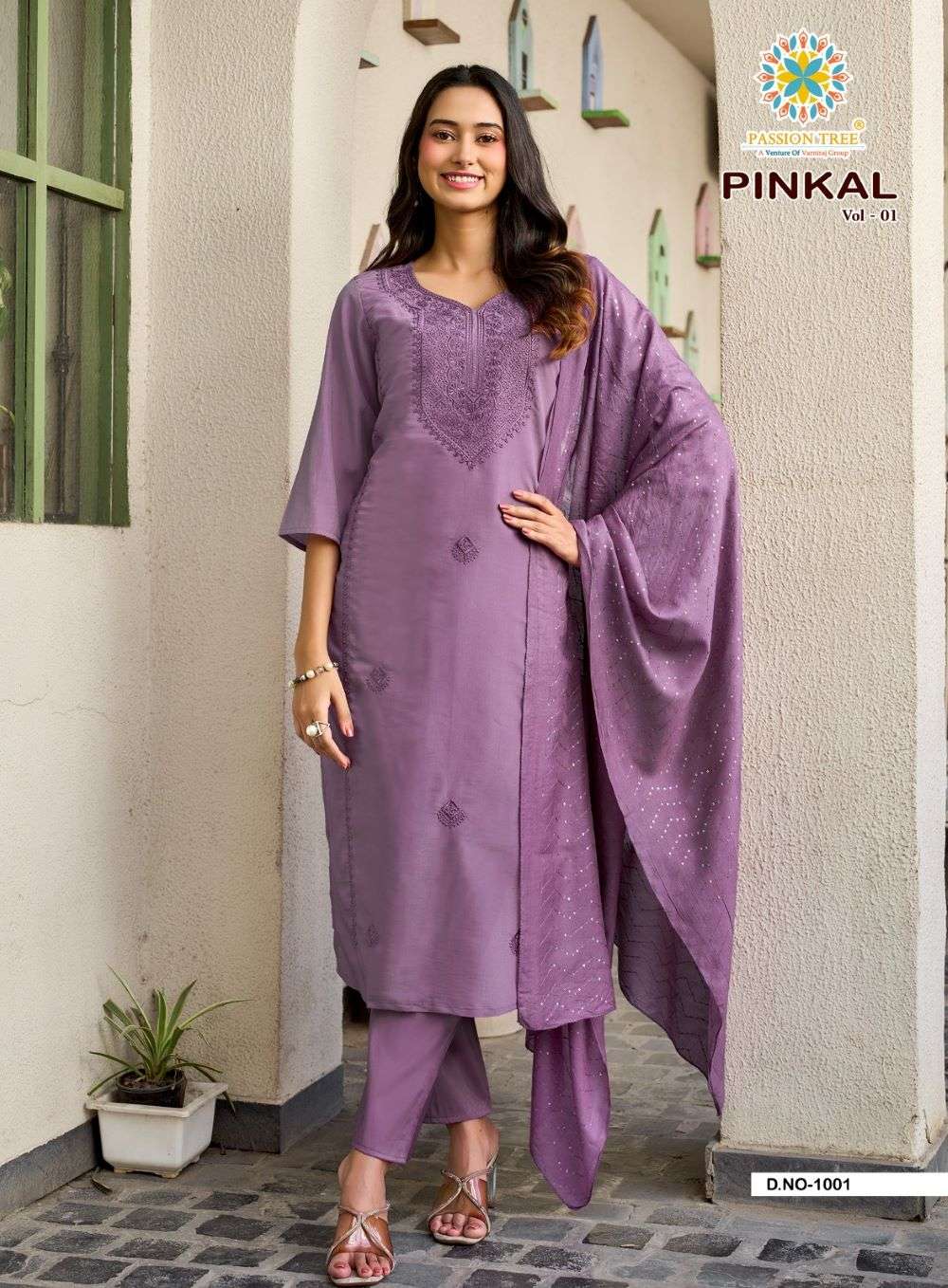 Passion Tree Pinkal Vol-1 Chanderi Embroidered Salwar Suit Set