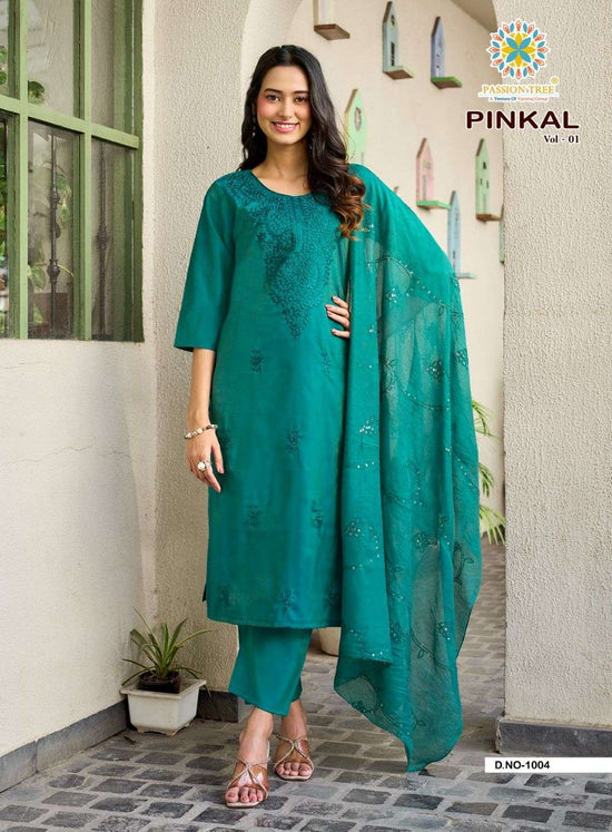 Passion Tree Pinkal Vol-1 Chanderi Embroidered Salwar Suit Set
