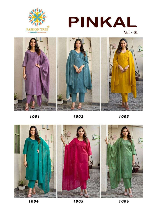 Passion Tree Pinkal Vol-1 Chanderi Embroidered Salwar Suit Set