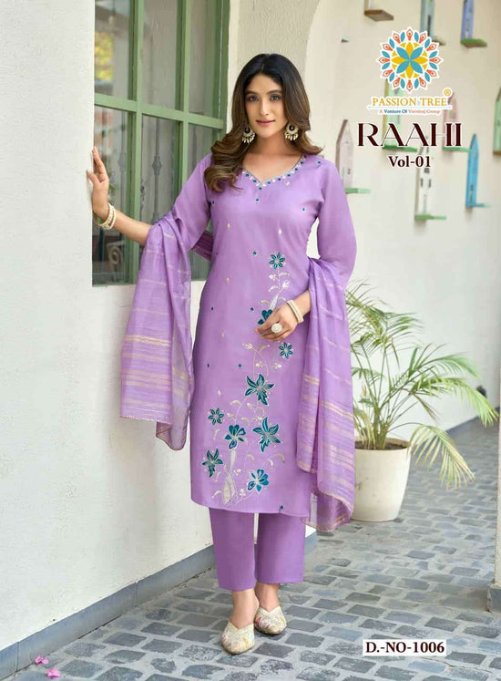 Passion Tree Raahi Vol 1 Roman Silk Kurti Pant Dupatta Set - Amrah Wholesale
