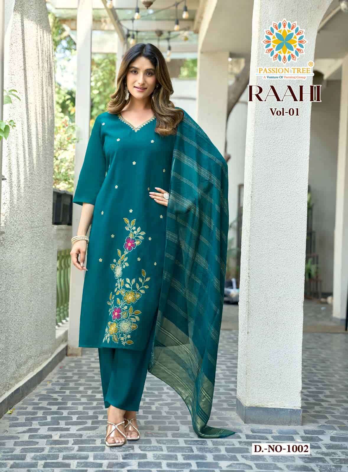 Passion Tree Raahi Vol 1 Roman Silk Kurti Pant Dupatta Set - Amrah Wholesale