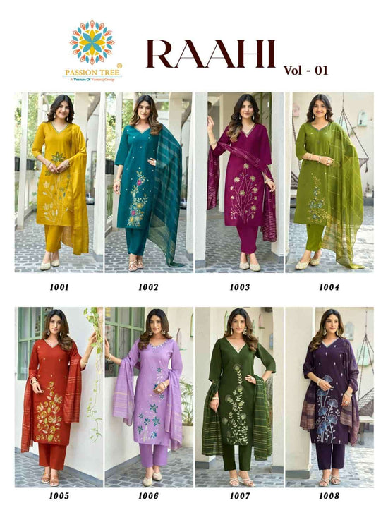 Passion Tree Raahi Vol 1 Roman Silk Kurti Pant Dupatta Set - Amrah Wholesale