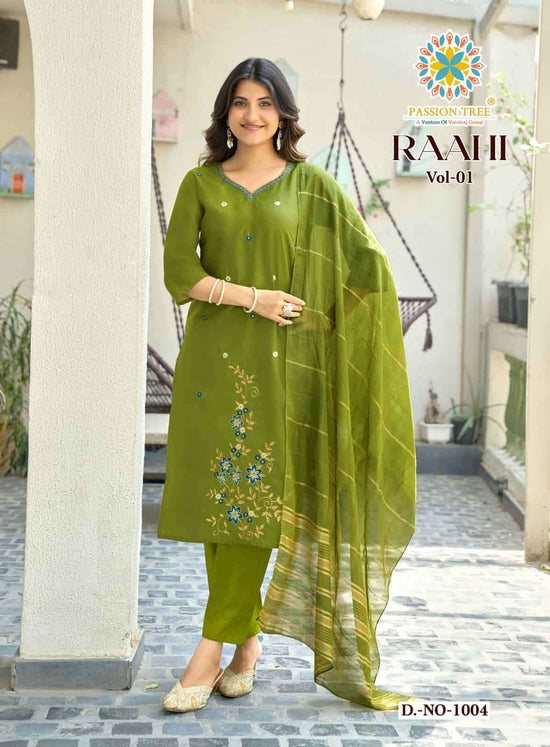 Passion Tree Raahi Vol 1 Roman Silk Kurti Pant Dupatta Set - Amrah Wholesale