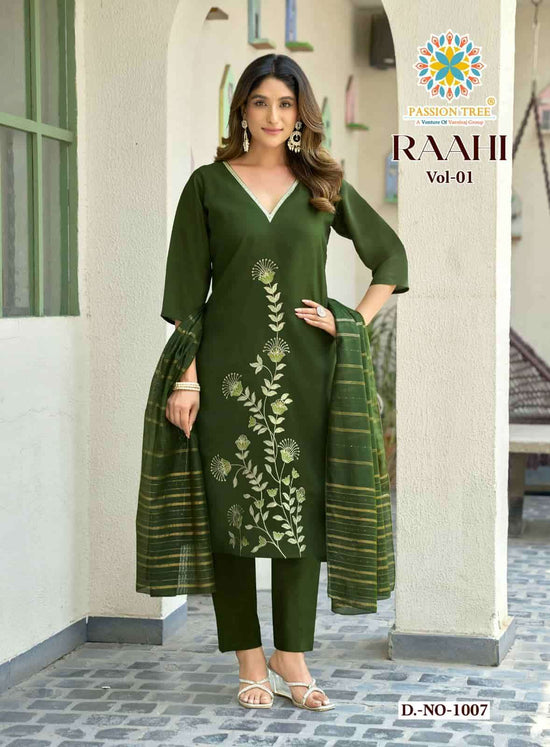 Passion Tree Raahi Vol 1 Roman Silk Kurti Pant Dupatta Set - Amrah Wholesale
