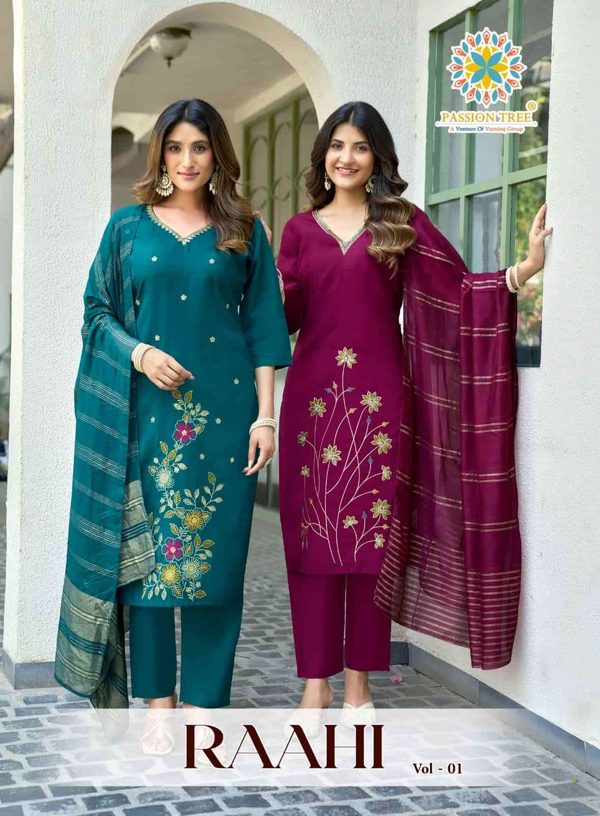 Passion Tree Raahi Vol 1 Roman Silk Kurti Pant Dupatta Set - Amrah Wholesale