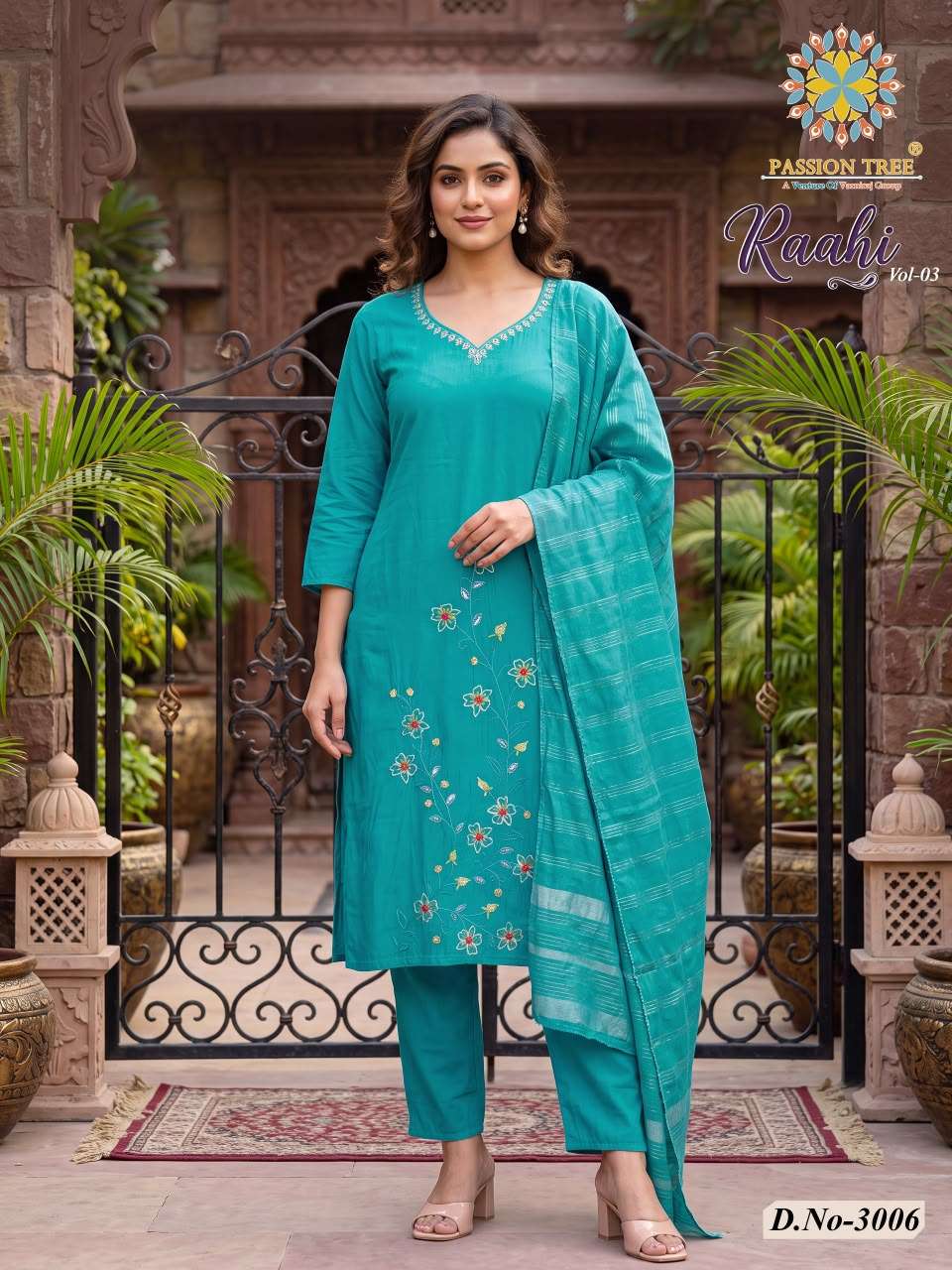 Passion Tree Raahi Vol-3 Roman Silk Embroidery Stitched Suit - Amrah Wholesale