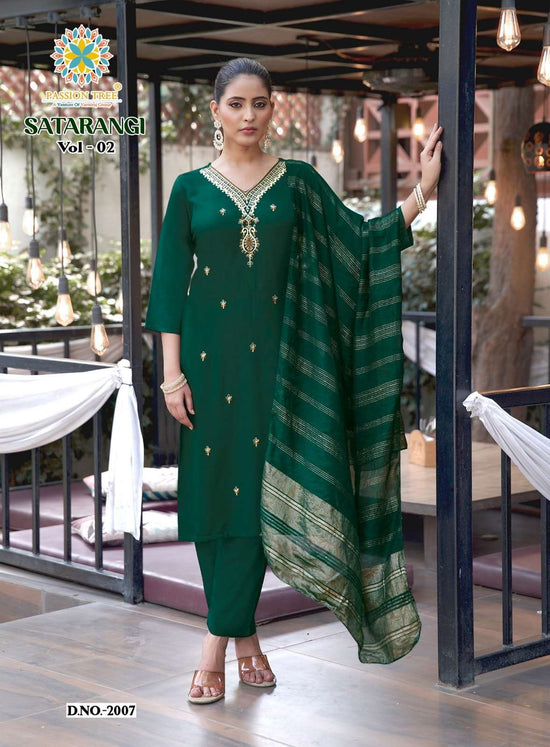 PASSION TREE SATARANGI VOL-2 Rayon Embroidered Salwar Suit Set - Amrah Wholesale