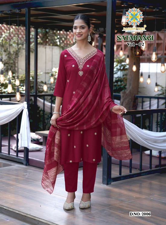 PASSION TREE SATARANGI VOL-2 Rayon Embroidered Salwar Suit Set - Amrah Wholesale
